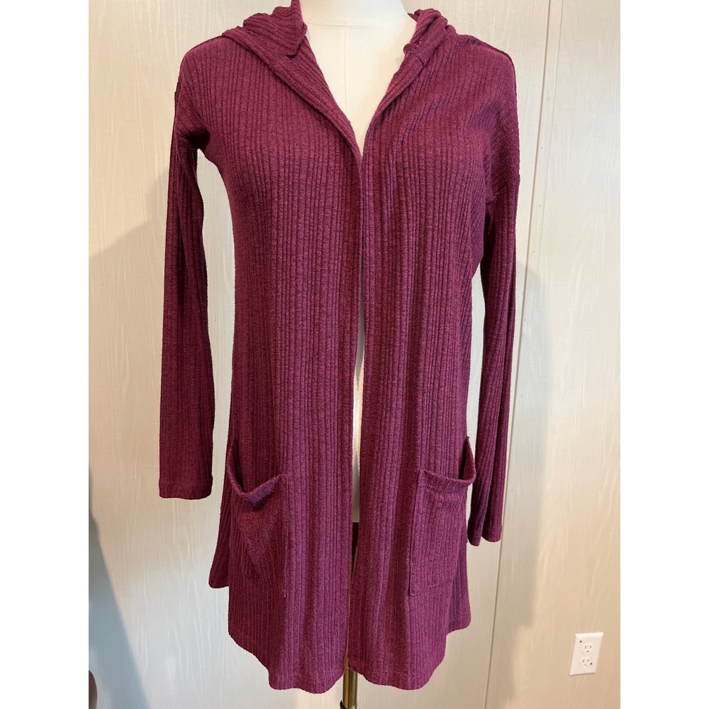 American Eagle Outfitters Maroon Ribbed Hooded Cardigan, XS